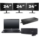 Acer TravelMate P645-SG - Intel Core i7-5e Generatie - 14 inch - 8GB RAM - 256GB SSD - Windows 11 Home + 3x 24 inch Monitor Nette Staat