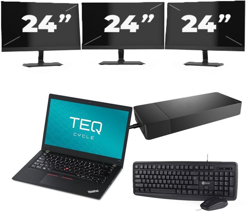 Lenovo ThinkPad T480s - Intel Core i7-8e Generatie - 14 inch - 16GB RAM - 256GB SSD - Windows 11 + 3x 24 inch Monitor Zichtbare schade