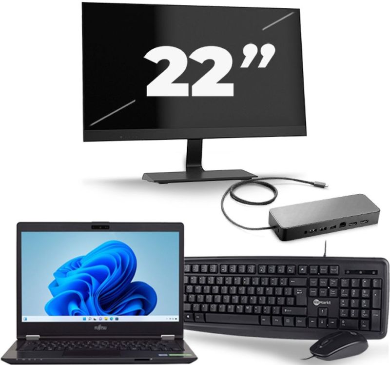 Fujitsu LifeBook U749 - Intel Core i5-8e Generatie - 14 inch - 16GB RAM - 256GB SSD - Windows 11 + 1x 22 inch Monitor Zichtbare schade