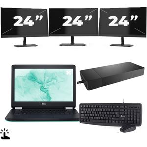 Dell Latitude E5270 - Intel Core i3-6e Generatie - 12 inch - Touch - 8GB RAM - 256GB SSD - Windows 11 Home + 3x 24 inch Monitor Nette Staat