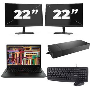Lenovo ThinkPad T14s Gen 1 - Intel Core i7-10e Generatie - 14 inch - 16GB RAM - 256GB SSD - Windows 11 Home + 2x 22 inch Monitor Nette Staat