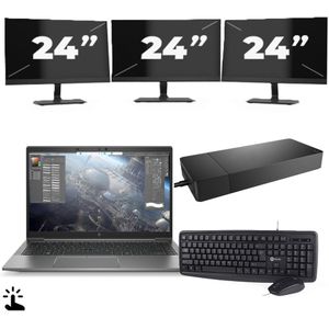 HP ZBook Firefly 14 G8 - Intel Core i7-11e Generatie - 14 inch - Touch - 16GB RAM - 256GB SSD - Windows 11 Home + 3x 24 inch Monitor Zichtbaar gebruikt
