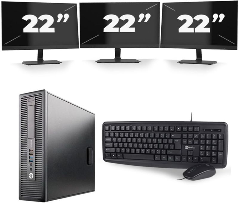 HP EliteDesk 800 G1 SFF - Intel Core i7-4e Generatie - 16GB RAM - 256GB SSD - Windows 10 + 3x 22 inch Monitor Nette Staat