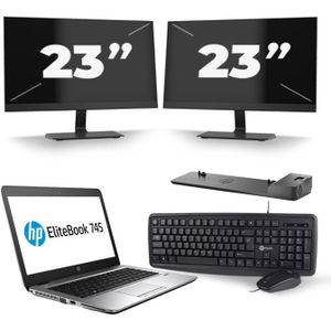 HP EliteBook 745 G3 - AMD PRO A10-8700B - 14 inch - 8GB RAM - 256GB SSD - Windows 11 + 2x 23 inch Monitor Zichtbaar gebruikt
