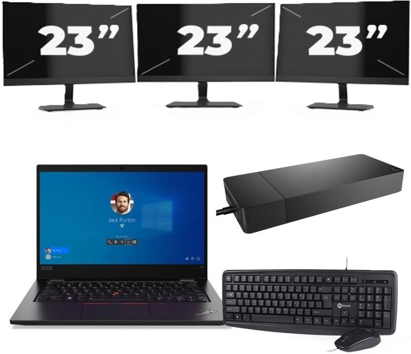 Lenovo ThinkPad L13 Gen 2 - Intel Core i5-11e Generatie - 13 inch - 8GB RAM - 256GB SSD - Windows 11 + 3x 23 inch Monitor Zichtbare schade