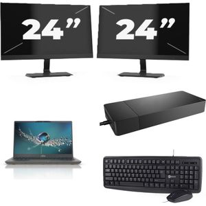 Fujitsu Lifebook U7411 - Intel Core i5-11e Generatie - 14 inch - 16GB RAM - 256GB SSD - Windows 11 Home + 2x 24 inch Monitor Zichtbaar gebruikt