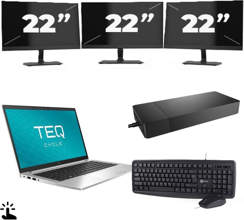 HP EliteBook 840 G7 - Intel Core i7-10e Generatie - 14 inch - Touch - 16GB RAM - 256GB SSD - Windows 11 + 3x 22 inch Monitor Zichtbare schade