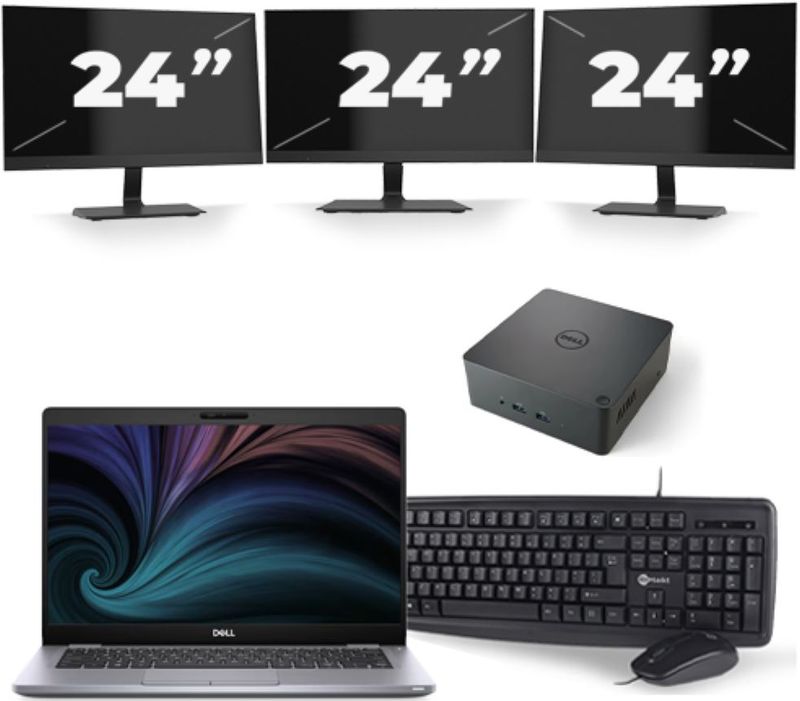 Dell Latitude 5310 - Intel Core i7-10e Generatie - 13 inch - 16GB RAM - 256GB SSD - Windows 11 + 3x 24 inch Monitor Zichtbaar gebruikt