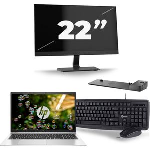HP EliteBook 855 G7 - AMD Ryzen 7 PRO 4750U - 15 inch - 16GB RAM - 256GB SSD - Windows 11 Home + 1x 22 inch Monitor Zichtbare schade