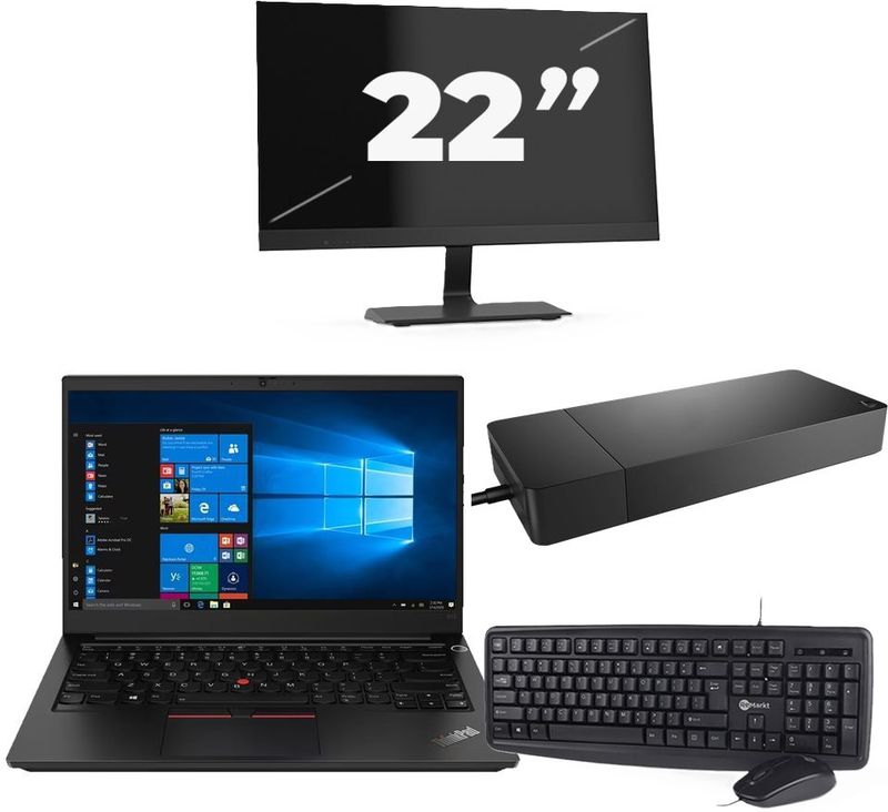 Lenovo ThinkPad E14 Gen 3 - AMD Ryzen 3 5300U - 14 inch - 16GB RAM - 256GB SSD - Windows 11 Home + 1x 22 inch Monitor Nette Staat