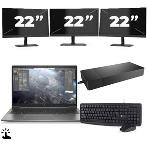 HP ZBook Firefly 14 G8 - Intel Core i7-11e Generatie - 14 inch - Touch - 16GB RAM - 256GB SSD - Windows 11 Home + 3x 22 inch Monitor Zichtbaar gebruikt