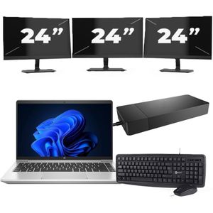 HP ProBook 440 G9 - Intel Core i3-12e Generatie - 14 inch - 16GB RAM - 256GB SSD - Windows 11 + 3x 24 inch Monitor Zichtbare schade
