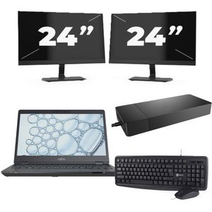 Fujitsu Lifebook U7310 - Intel Core i5-10e Generatie - 13 inch - 8GB RAM - 256GB SSD - Windows 11 Home + 2x 24 inch Monitor Zichtbare schade