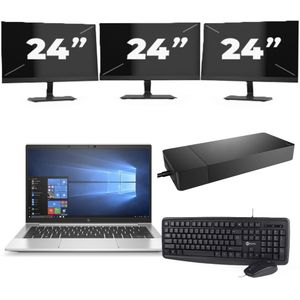 HP EliteBook 830 G7 - Intel Core i7-10e Generatie - 13 inch - 16GB RAM - 256GB SSD - Windows 11 + 3x 24 inch Monitor Zichtbaar gebruikt