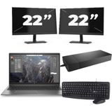 HP ZBook Firefly 15 G7 - Intel Core i7-10e Generatie - 15 inch - 16GB RAM - 256GB SSD - Windows 11 + 2x 22 inch Monitor Nette Staat