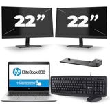 HP EliteBook 830 G5 - Intel Core i5-7e Generatie - 13 inch - 8GB RAM - 256GB SSD - Windows 11 + 2x 22 inch Monitor Nette Staat