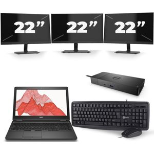 Dell Precision 3530 - Intel Core i7-8e Generatie - 15 inch - 16GB RAM - 256GB SSD - Windows 11 + 3x 22 inch Monitor Zichtbaar gebruikt