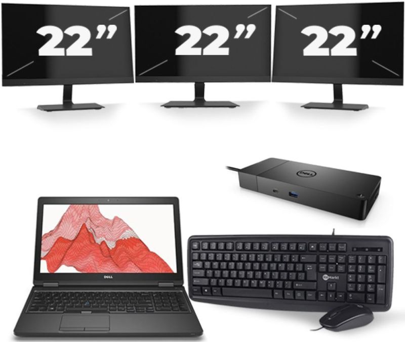 Dell Precision 3530 - Intel Core i7-8e Generatie - 15 inch - 16GB RAM - 256GB SSD - Windows 11 + 3x 22 inch Monitor Zichtbaar gebruikt
