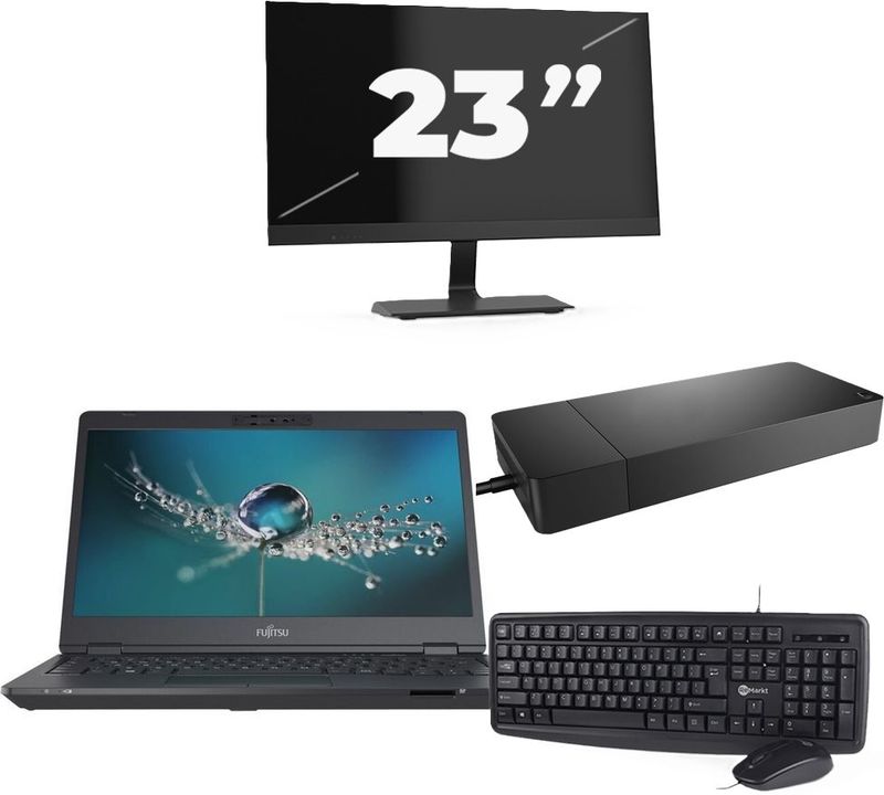 Fujitsu LIFEBOOK U7311 - Intel Core i5-11e Generatie - 13 inch - 16GB RAM - 256GB SSD - Windows 11 Home + 1x 23 inch Monitor Nette Staat