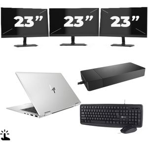 HP EliteBook x360 1040 G7 - Intel Core i7-10e Generatie - 14 inch - Touch - 16GB RAM - 256GB SSD - Windows 11 + 3x 23 inch Monitor Zichtbaar gebruikt