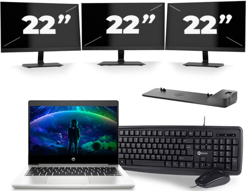 HP ProBook 430 G6 - Intel Core i3-8e Generatie - 13 inch - 8GB RAM - 256GB SSD - Windows 11 + 3x 22 inch Monitor Zichtbaar gebruikt