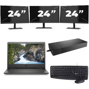 Dell Vostro 3400 - Intel Core i5-11e Generatie - 14 inch - 8GB RAM - 256GB SSD - Windows 11 Home + 3x 24 inch Monitor Nette Staat