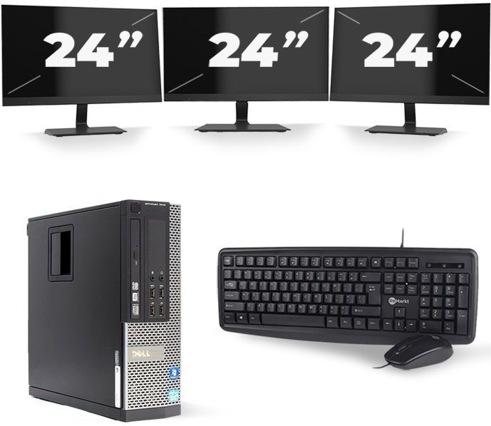 Dell Optiplex 7010 SFF - Intel Core i3-3e Generatie - 8GB RAM - 256GB SSD - Windows 10 + 3x 24 inch Monitor Nette Staat