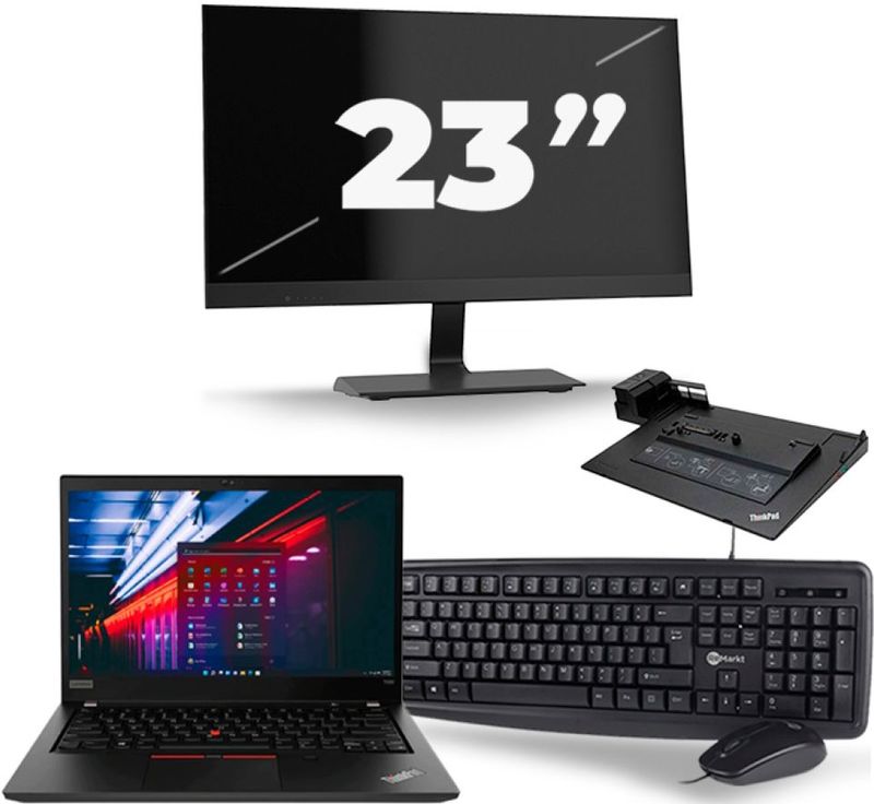 Lenovo ThinkPad T490 - Intel Core i5-8e Generatie - 14 inch - 16GB RAM - 256GB SSD - Windows 11 Home + 1x 23 inch Monitor Zichtbaar gebruikt