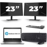 HP EliteBook 840r G4 - Intel Core i5-7e Generatie - 14 inch - 8GB RAM - 256GB SSD - Windows 11 + 2x 23 inch Monitor Zichtbaar gebruikt