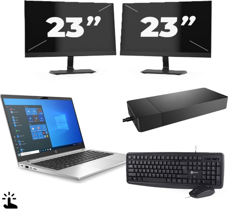 HP ProBook 430 G8 - Intel Core i5-11e Generatie - 13 inch - Touch - 16GB RAM - 256GB SSD - Windows 11 Home + 2x 23 inch Monitor Nette Staat