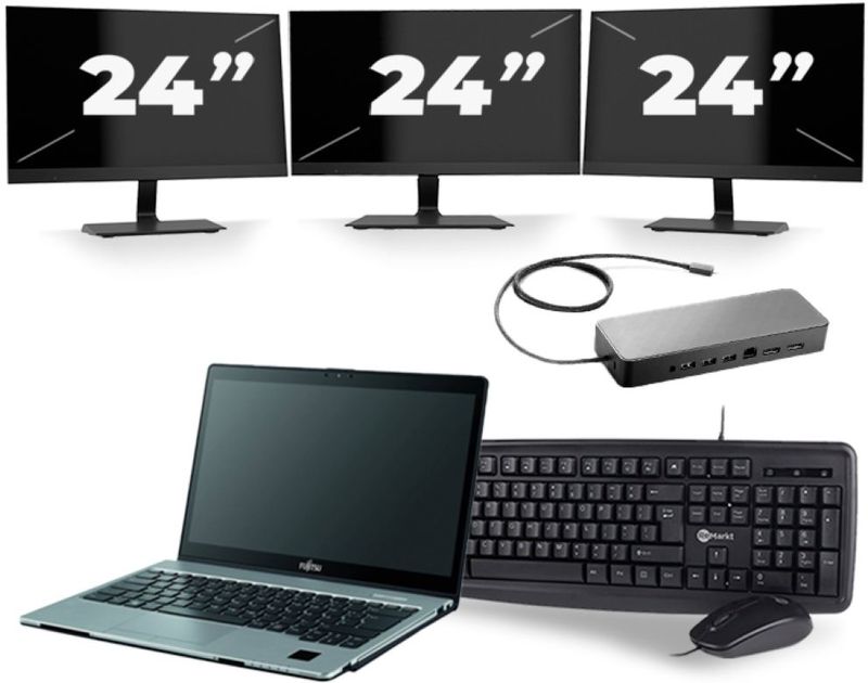 Fujitsu LifeBook S938 - Intel Core i7-8e Generatie - 13 inch - 16GB RAM - 256GB SSD - Windows 11 + 3x 24 inch Monitor Zichtbaar gebruikt