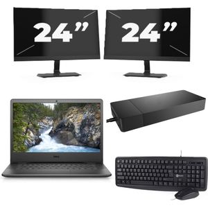 Dell Vostro 3400 - Intel Core i5-11e Generatie - 14 inch - 8GB RAM - 256GB SSD - Windows 11 Home + 2x 24 inch Monitor Nette Staat
