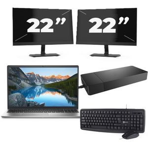 Dell Inspiron 15 3525 - AMD Ryzen 7 5825U - 15 inch - 16GB RAM - 256GB SSD - Windows 11 Home + 2x 22 inch Monitor Nette Staat