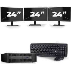 HP ProDesk 600 G3 USFF - Intel Core i5-7e Generatie - 8GB RAM - 256GB SSD - Windows 11 + 3x 24 inch Monitor Nette Staat