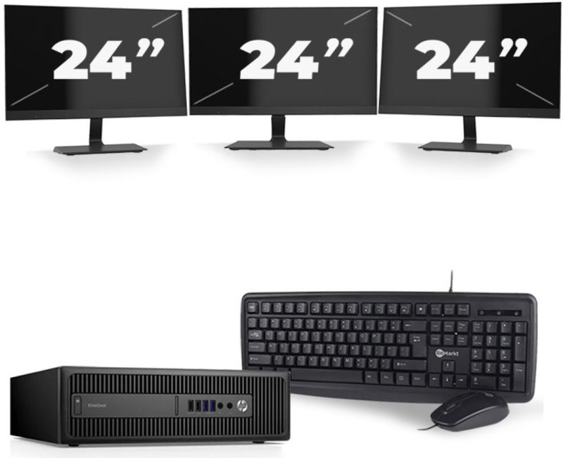 HP ProDesk 600 G3 USFF - Intel Core i5-7e Generatie - 8GB RAM - 256GB SSD - Windows 11 + 3x 24 inch Monitor Nette Staat