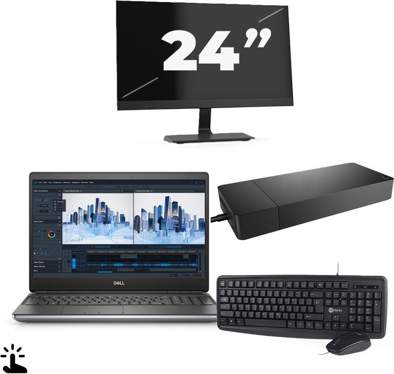 Dell Precision 7560 - Intel Core i7-11e Generatie - 15 inch - Touch - 16GB RAM - 256GB SSD - Windows 11 Home + 1x 24 inch Monitor Zichtbaar gebruikt