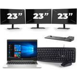 HP ProBook 445 G7 - AMD Ryzen 3 4300U - 14 inch - 16GB RAM - 256GB SSD - Windows 10 + 3x 23 inch Monitor Zichtbaar gebruikt