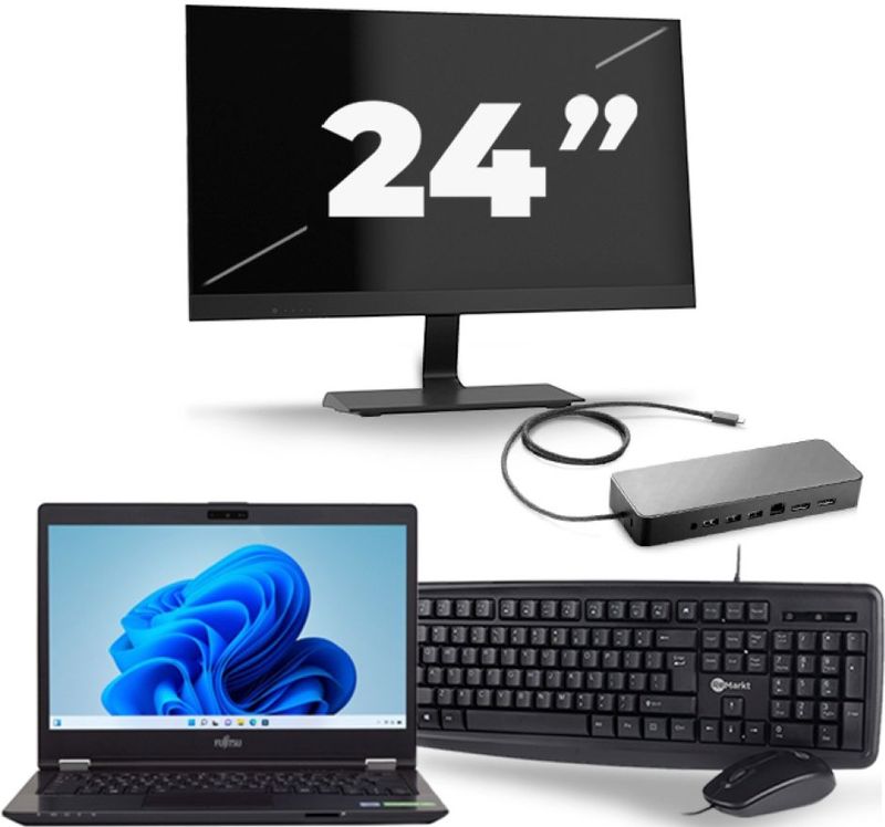 Fujitsu LifeBook U749 - Intel Core i5-8e Generatie - 14 inch - 16GB RAM - 256GB SSD - Windows 11 + 1x 24 inch Monitor Zichtbare schade