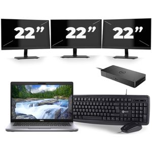 Dell Latitude 5411 - Intel Core i5-10e Generatie - 14 inch - 16GB RAM - 256GB SSD - Windows 11 + 3x 22 inch Monitor Zichtbare schade
