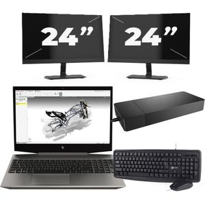 HP ZBook 15v G5 - Intel Core i7-9e Generatie - 15 inch - 16GB RAM - 256GB SSD - Windows 11 Home + 2x 24 inch Monitor Nette Staat