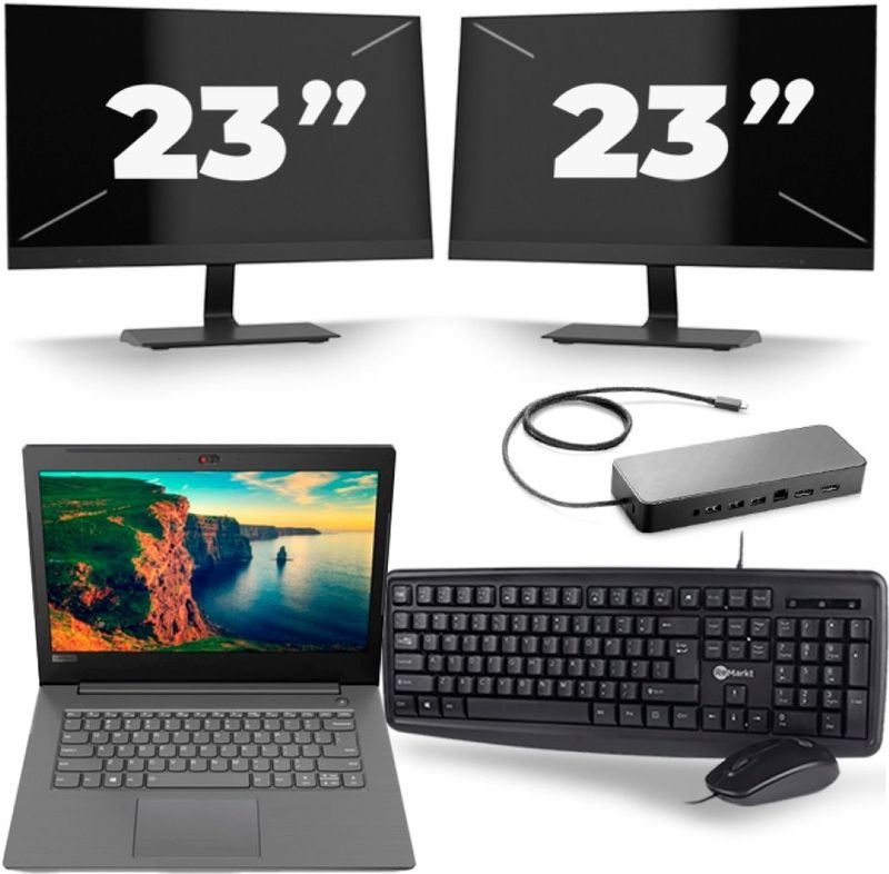 Lenovo V330-14IKB - Intel Core i5-8e Generatie - 14 inch - 16GB RAM - 256GB SSD - Windows 11 + 2x 23 inch Monitor Zichtbare schade