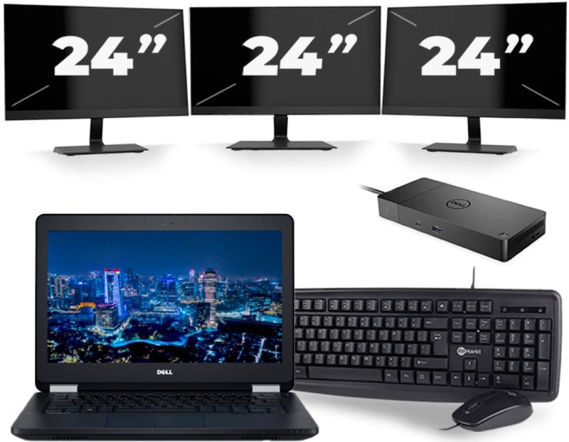 Dell Latitude E5270 - Intel Core i5-6e Generatie - 12 inch - 8GB RAM - 256GB SSD - Windows 11 + 3x 24 inch Monitor Nette Staat
