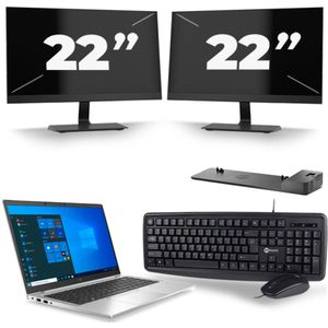 HP EliteBook 845 G7 - AMD Ryzen 7 PRO 4750U - 14 inch - 16GB RAM - 256GB SSD - Windows 10 Home + 2x 22 inch Monitor Zichtbare schade