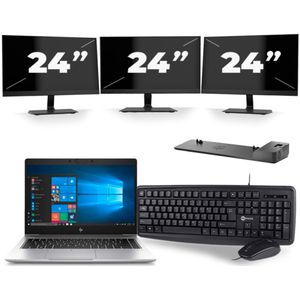 HP EliteBook 745 G6 - AMD Ryzen 3 3300U - 14 inch - 16GB RAM - 256GB SSD - Windows 11 Home + 3x 24 inch Monitor Zichtbaar gebruikt
