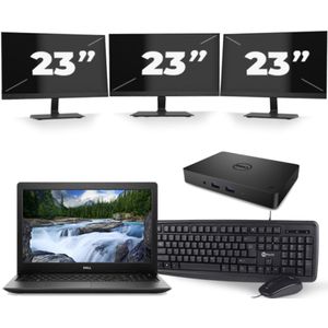 Dell Latitude 3590 - Intel Core i5-7e Generatie - 15 inch - 8GB RAM - 256GB SSD - Windows 11 + 3x 23 inch Monitor Nette Staat