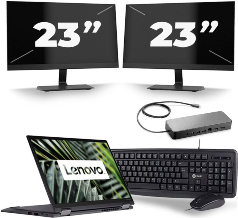 Lenovo ThinkPad X13 Yoga G1 - Intel Core i7-10e Generatie - 13 inch - Touch - 16GB RAM - 256GB SSD - Windows 11 Home + 2x 23 inch Monitor Zichtbaar gebruikt
