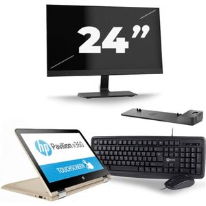 HP Pavilion x360 Convertible 13 - Intel Core i3-6e Generatie - 14 inch - 8GB RAM - 256GB SSD - Windows 11 Home + 1x 24 inch Monitor Zichtbaar gebruikt