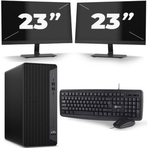 HP EliteDesk 800 G6 Tower - Intel Core i5-10e Generatie - 16GB RAM - 256GB SSD - Windows 11 + 2x 23 inch Monitor Nette Staat