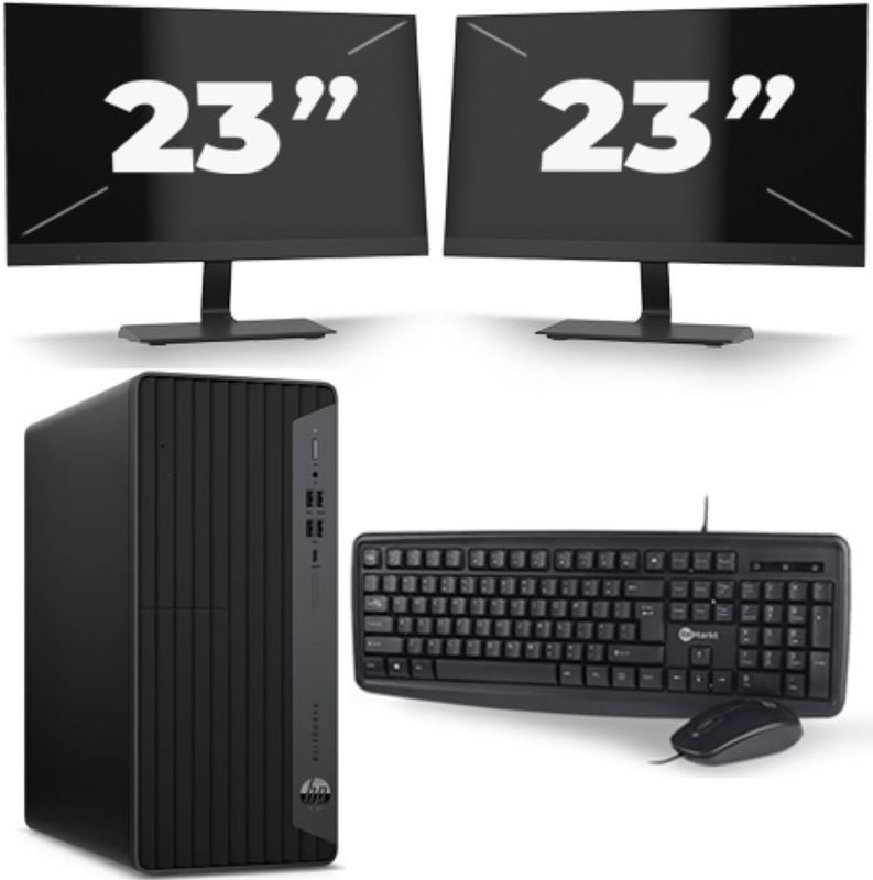 HP EliteDesk 800 G6 Tower - Intel Core i5-10e Generatie - 16GB RAM - 256GB SSD - Windows 11 + 2x 23 inch Monitor Nette Staat