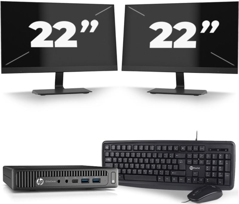 HP EliteDesk 800 G2 USFF - Intel Core i7-6e Generatie - 16GB RAM - 256GB SSD - Windows 11 + 2x 22 inch Monitor Nette Staat